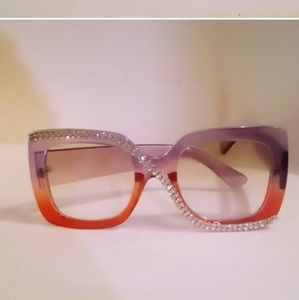 Women's Pink & Purple Ombre Oversized Sunglasses With Rhinestones